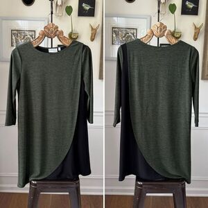 Attitudes by Renee Green Black Color Block Stretchy 3/4 Sleeve Tunic Top M